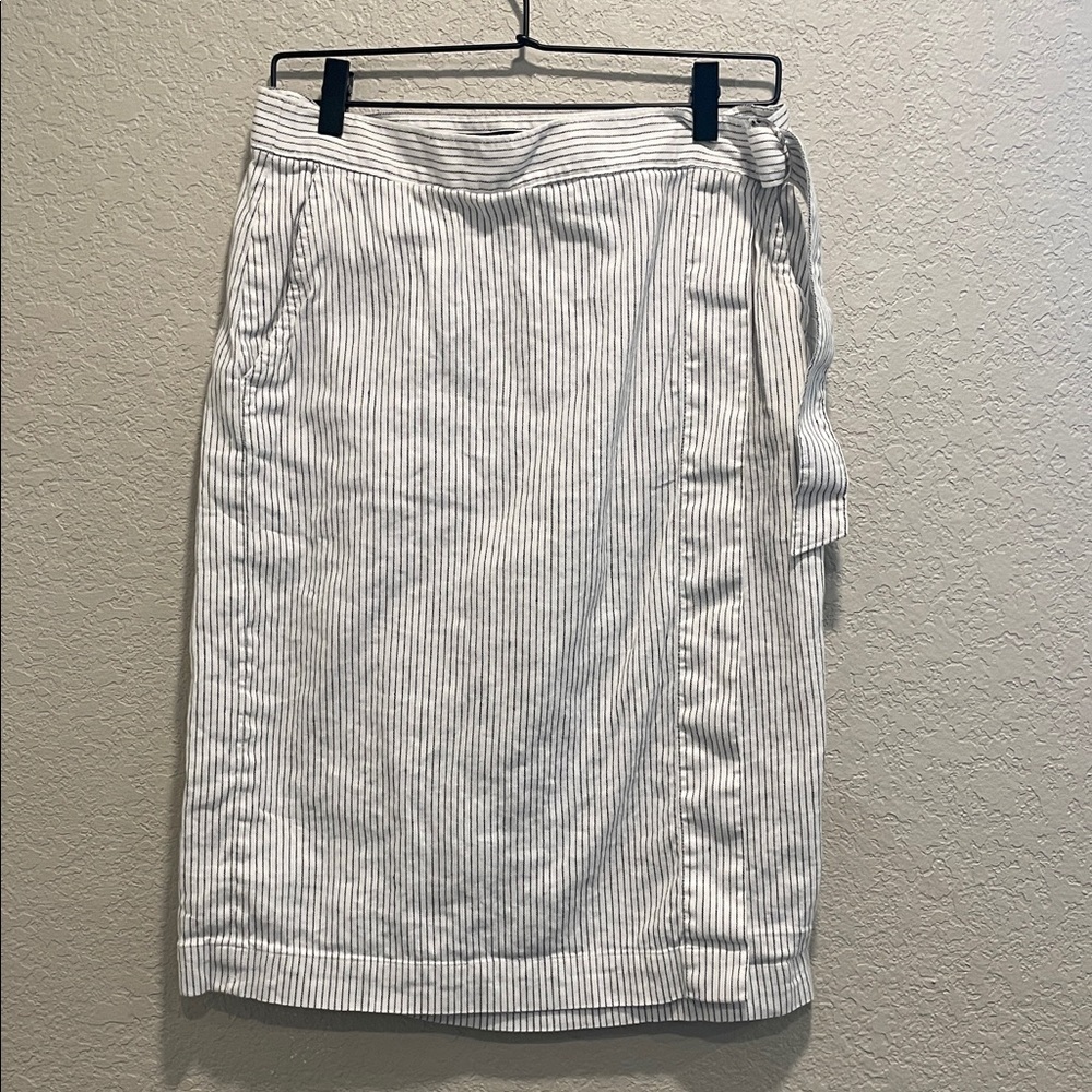 Banana Republic Striped Linen Wrap Pencil Skirt Size 10 - Picture 3 of 9